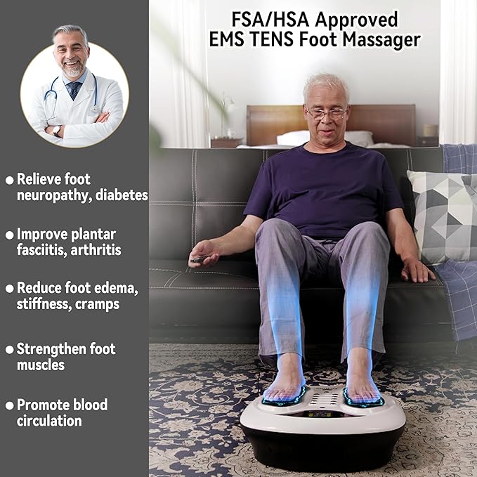 FIT KING Neuropathy Pain Relief for Feet Massager EMS Foot Massager for Neuropathy with TENS Pads Foot Circulation Stimulator for Plantar Fasciitis Diabetes Feet Pain Relief