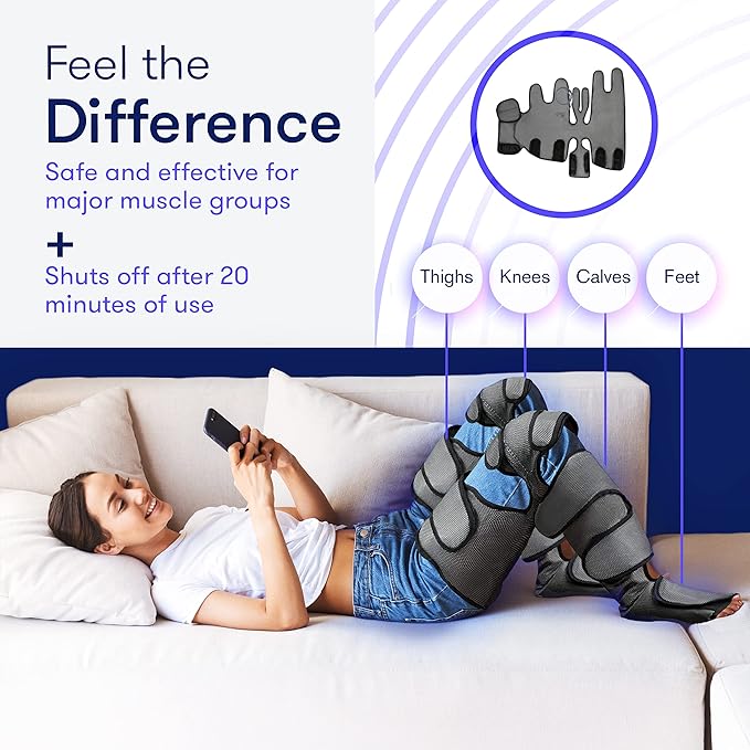 Leg Massager with Heat Air Compression Foot Massager for Circulation Muscles Relaxation Adjustable Feet Calves Massager with 3 Pressure Levels &amp 7 Massager Modes Small No Knee Gray