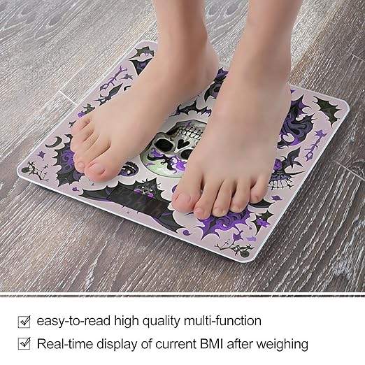 Gothic Skull Bathroom Scale for Body Weight Bathroom Digital Electronic Weighing Scale with Back Lit LED Display Sturdy Tempered Glass Weight Watchers Scales 400lb