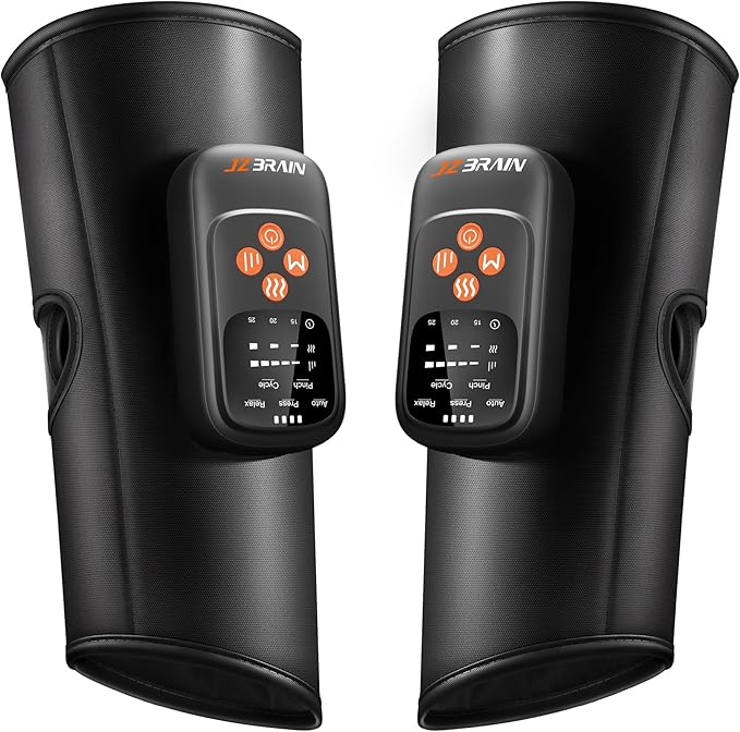 Air Compression Leg Massager with Heat : Sequential Calf Massager with 5 Modes 5 Intensity &amp 3 Heat for Circulation and Pain Relief - Rechargeable Calf Compression Device for Fast Recovery