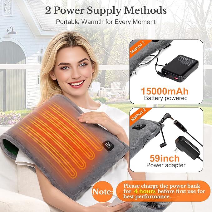 Cordless Heating Pad for Back Pain Relief &amp Cramps 12x24 Portable Heating Pad with Adjustable Straps Battery Operated Heated Pad Gifts 3 Heat Levels Pain Relief for Back Shoulder &amp Legs