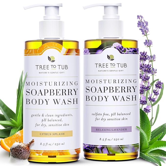 Tree To Tub Citrus and Lavender Body Wash for Dry Skin &amp Sensitive Skin - pH Balanced Moisturizing Body Wash Hydrating Sulfate Free Body Soap for Women &amp Men w/Organic Shea Butter Aloe Vera