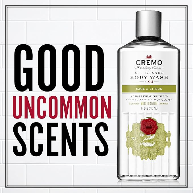 Cremo Men's Body Wash Bundle with Bright Mandarin Dry Herbs White Cedar and Vintage Suede Fragrances 2x16 Fl Oz