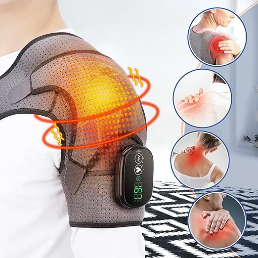 Cordless Shoulder Heating Pad Heated Shoulder Wrap with Vibration Shoulder Massager Heated Shoulder Brace for Women Men FSA Approved Products