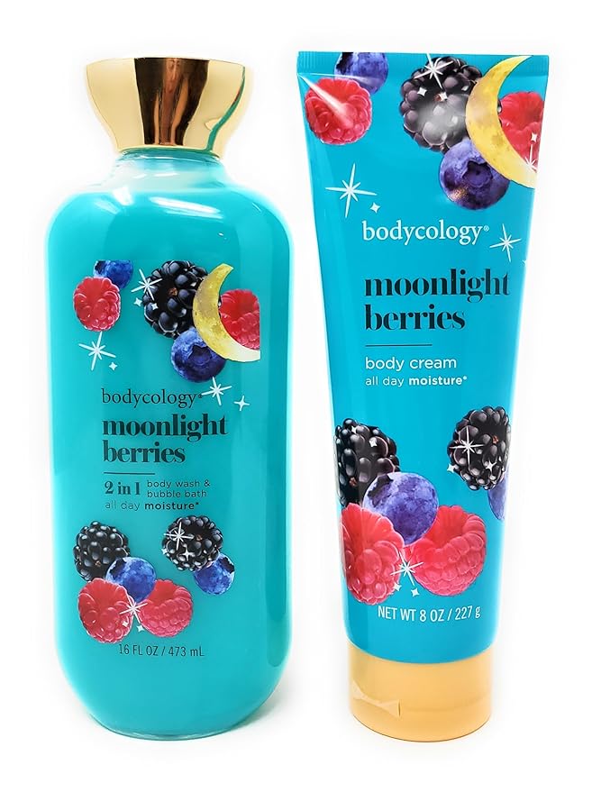 Moonlight Berries 2 in 1 Body Wash &amp Bubble Bath 16 fl oz &amp Moonlight Berries Butter Body Cream 8 oz (Pack of 2)