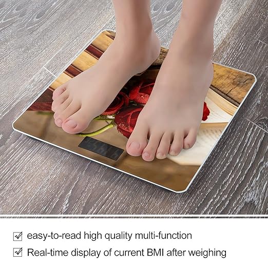 Books and Roses Weight ScaleClear LED Display Bathroom Digital Weighing ScaleTempered Glass Digital Bathroom Scale for Body Weight Capacity Up to 400 Lbs