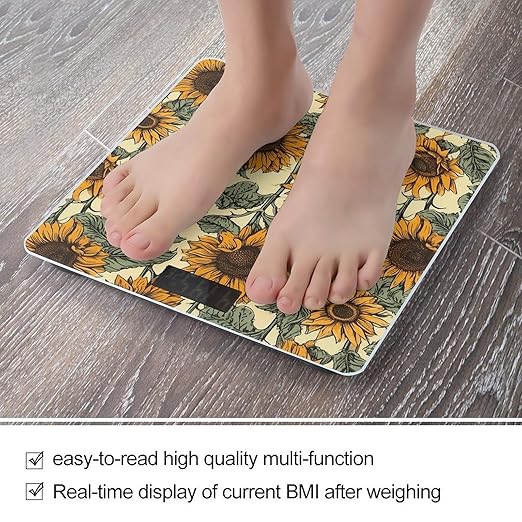 Romantic Sunflowers Scale for Body Weight Smart Scales Digital Bathroom Scale High Precision Weighing Scales with Large Display Weighing Machine for People