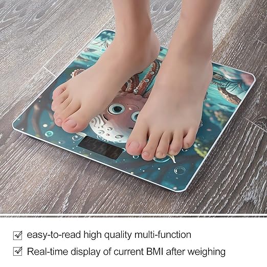 Cartoon Octopus Scale for Body Weight Sturdy Tempered Glass Weighing Scales with LCD Display Accurate Digital Bathroom Scale Convenient Body Fat Smart Scales Easy Read