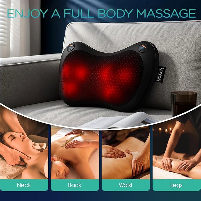 VOYOR-Health Shiatsu Neck and Back Massager with Heat - 3D Kneading Deep Tissue Massage Pillow for Lower Back Shoulder Calf Foot Use at Home Office YZ101 (Dark Black)