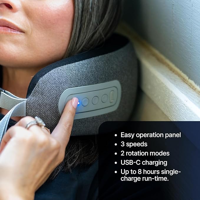 GhostBed Massaging Neck Pillow Shiatsu-Style Kneading Massager Comfortable Heated with Cover Wireless Portable Pillow Standard Size