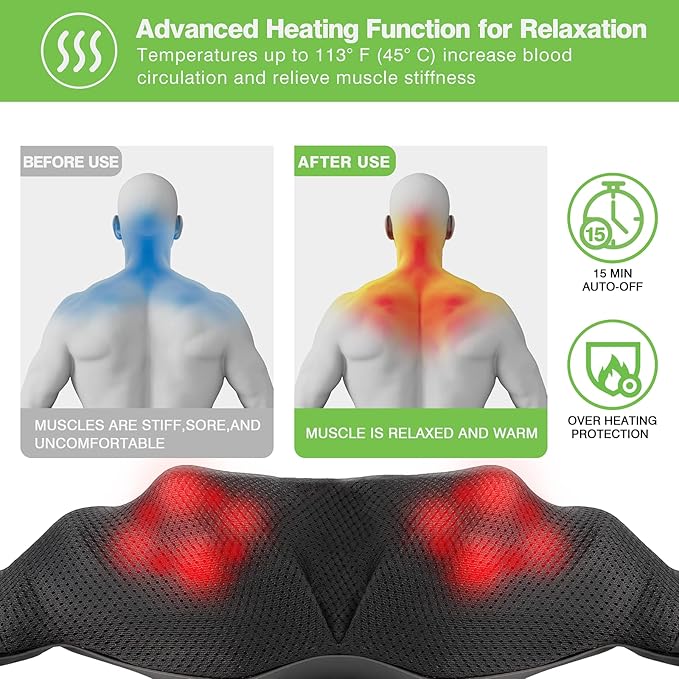 cotsoco Neck MassagerShiatsu Shoulder and Back Massager with Heat Electric Deep Tissue Massage Pillow for Body Muscle Pain ReliefBest Gifts Mom Dad Women MenHome Office Car Use