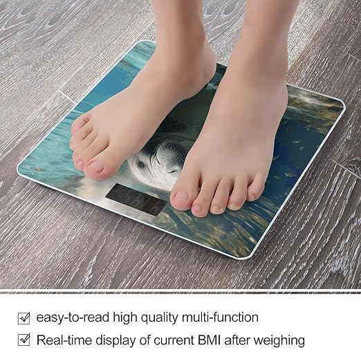 Cute Sea Animal Manatee Bathroom Scale for Body Weight Bathroom Weighing Scale with Backlit LCD Display Highly Accurate Measures Weight Up to 180kg