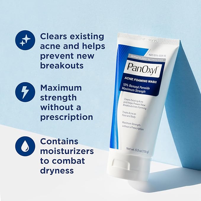 Vanicream Gentle Body Wash and PanOxyl 10% Benzoyl Peroxide Acne Foaming Face Wash Bundle