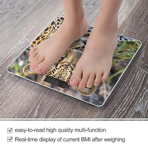 African Animal Leopard Scale for Body Weight Accurate Digital Bathroom Scale Toughened Glass High Precision Scales Smart Weight Scales with Large LCD Backlight Display Weighing Machine