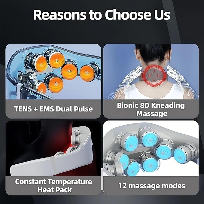 Neck Massager with Heat for Deep Tissue Pain Relief Promote Muscle Relaxation 3 Heat Settings 12 Modes 9 intensities Physical vibration Smart Voice with Remote Control Gifts for Men Women