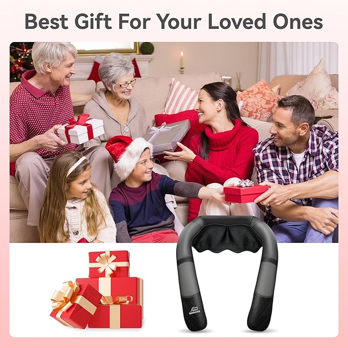 Snailax Rechargeable Neck Massager with Heat Shiatsu Back and Neck Massager Cordless Portable Deep Kneading Shoulder Massage Pillow Gifts for Dad Mom