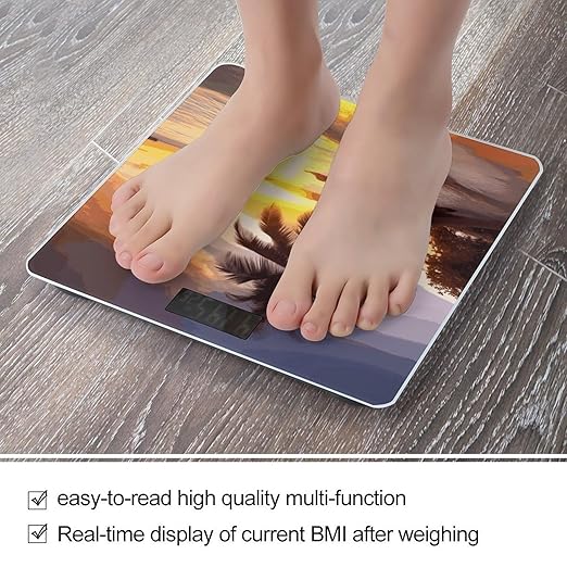 Sunrise Tropical Palm Tree Island Bathroom ScaleHighly Accurate Digital Weighing Machine for People Bright LED Display Weight Scale for The Aldult Home Use