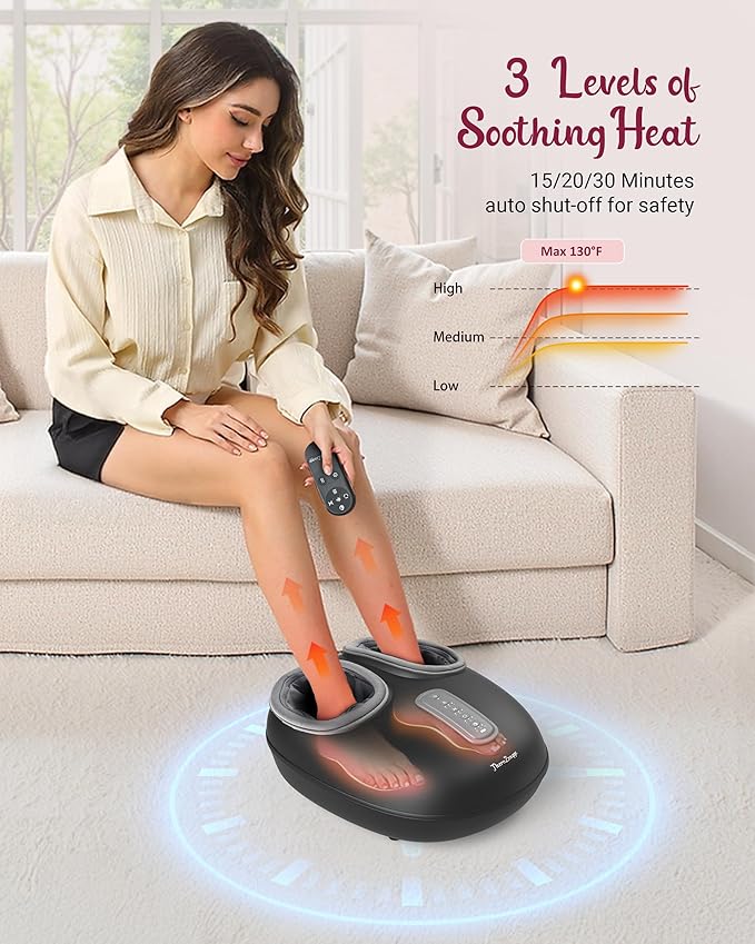 Foot Massager with Heat Compression Shiatsu Foot Massager Machine with Remote Auto-Off Timers Foot Warmer for Home Office Up to Size 14Black