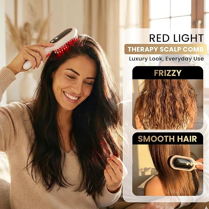 3-in-1 Electric Scalp Massager and Hair Oil Applicator - Red Light Therapy Brush for Deep Scalp Care Serum &amp Essential Oils - Premium Hair Care Gift Set