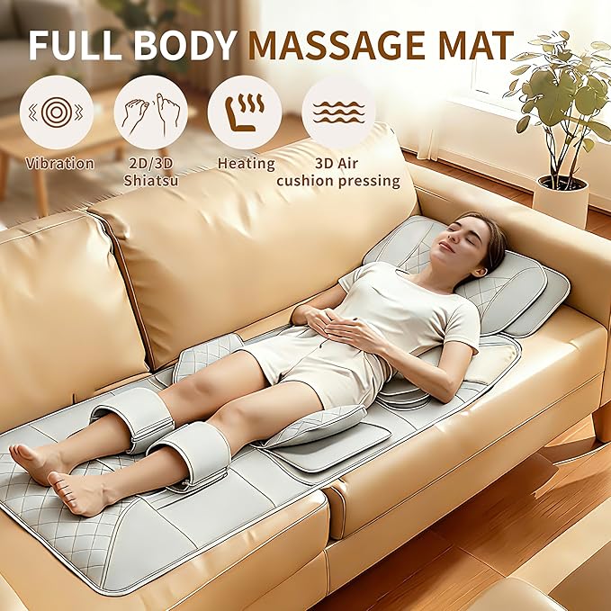 Full Body Massage Mat with HeatBack Massager Pad with Detachable Shiatsu Neck Massager3D Body Stretching &amp Lumbar Traction4 Vibrating Motors2 Heat LevelsGifts for Men Women
