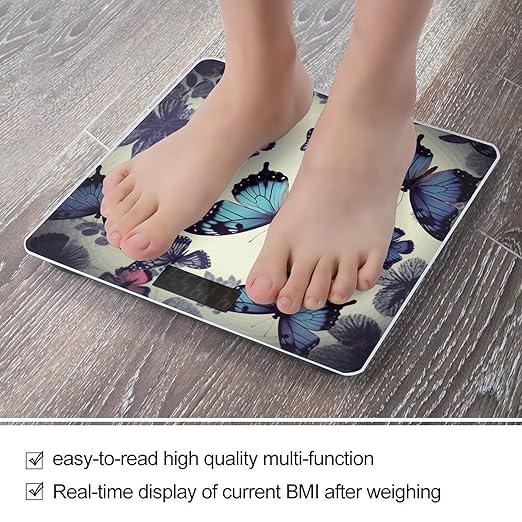 Beautiful Butterfly Scale for Body Weight Safe Rounded Corners Tempered Glass Digital Bathroom Scale LED Display 400lb Capacity Weight Scales with High Precision Sensors