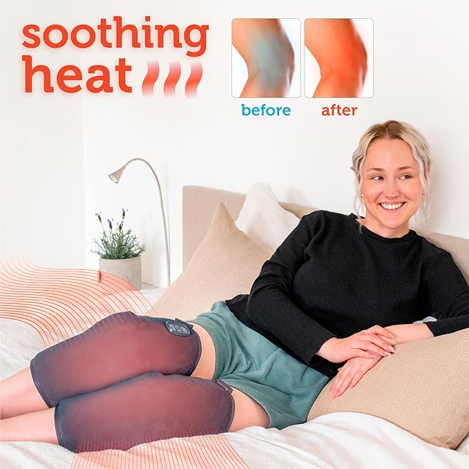 COMFIER Heated Knee Massager Heating Pad for Knee Pain ReliefHeat Knees Warmers Wrap with Massage and Vibration-Greige