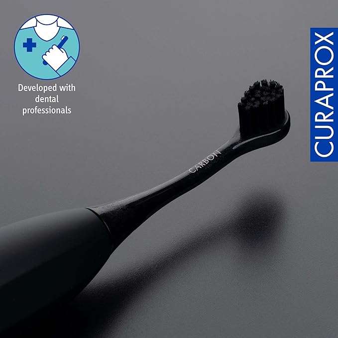 Curaprox Hydrosonic Brush Heads Black is White Carbon Duo – for Effective Plaque Removal &amp Whitening | Sonic Toothbrush Replacement Heads 2-Pack | Swiss Made