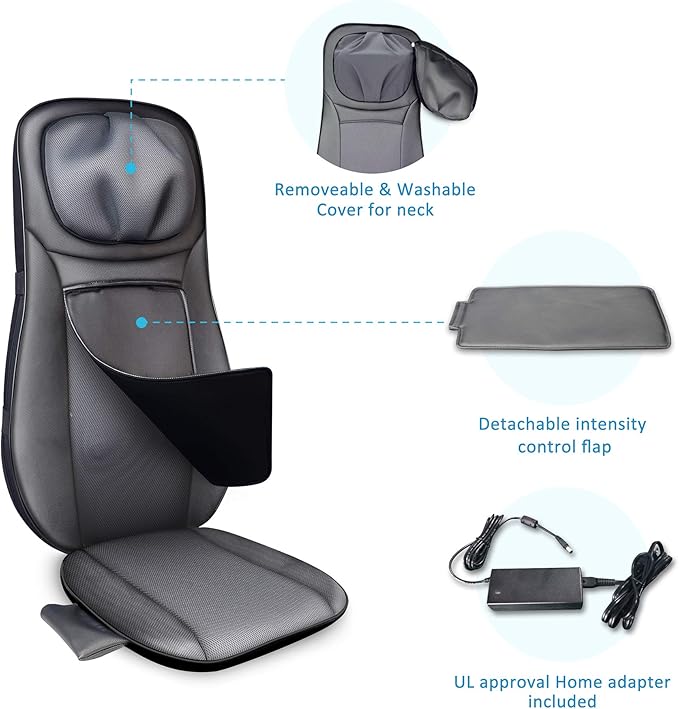 Snailax Shiatsu Back Massager with Heat Chair Massager for Neck Back and ShouldersGel Modes Massage CushionAdjustable Height Massage SeatGifts