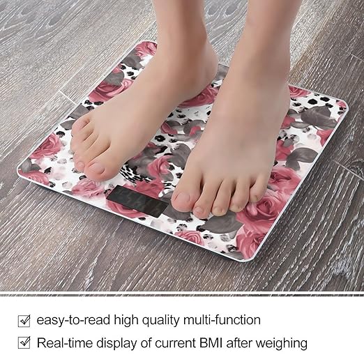Cute Pink Rose Mix Leopard Pattern Scale for Body Weight Digital Bathroom Scale Precision Smart Weighing Scales with Clear LED Display Accurate High Precision Scales Weighing Machine