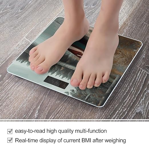 Boat Moored on Shore Weight Scale Digital Electronic Scales Bathroom Scale Larg LCD Backlight Display High Precision MeasurementsTempered Glass