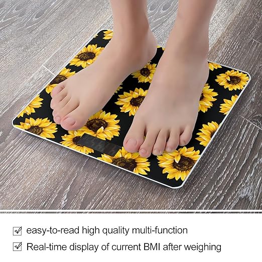 Yellow Sunflowers Smart Square Scale with Digital Display for Bathroom Scale