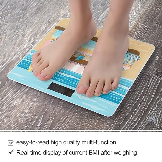 Summer Beach Ice Cream Truck Smart Scale for Body Weight Accurate Bathroom Scale with LED Display Digital Weight Scales Weighing Machine High Precision Scales for Bath Home