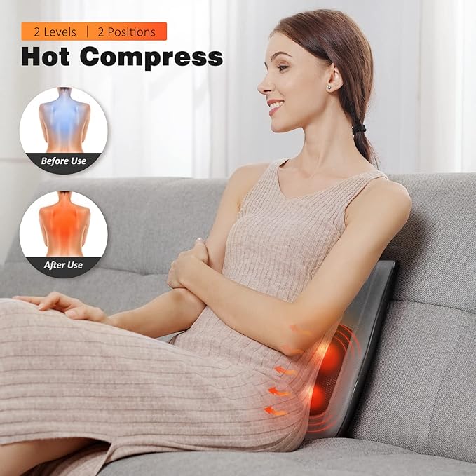 Boriwat Back and Neck Massager with Heat - 3D Kneading Massage Pillow for Neck Shoulder Leg Pain Relief - Gifts for Men Women Mom Dad - Relax at Home Office Car - Dark Gray