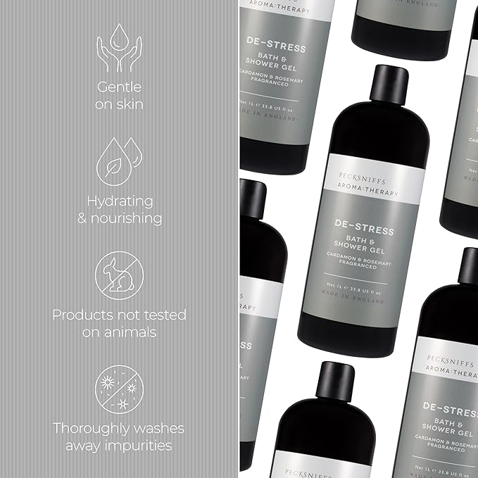Pecksniff's Aroma:Therapy De-Stress Shower Gel – Luxurious Moisturizing Bath &amp Body Cleanser 1000 ml/33.8 fl oz Bottle