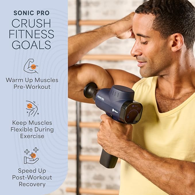 LifePro Sonic Pro Handheld Electric Massage Gun – Deep Tissue Percussion Massager Gun with 10 Speeds &amp 9 Heads – Muscle Massager for Athletes Back Legs Arms