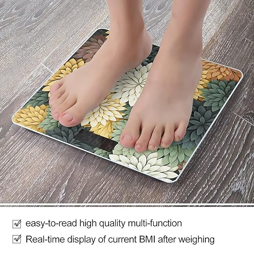 Petals Garden Leaves Scale for Body Weight Anti-Slip Digital Bathroom Scale Sturdy Toughened Glass Weighing Scales High Precision Safe Rounded Corners Smart Scales