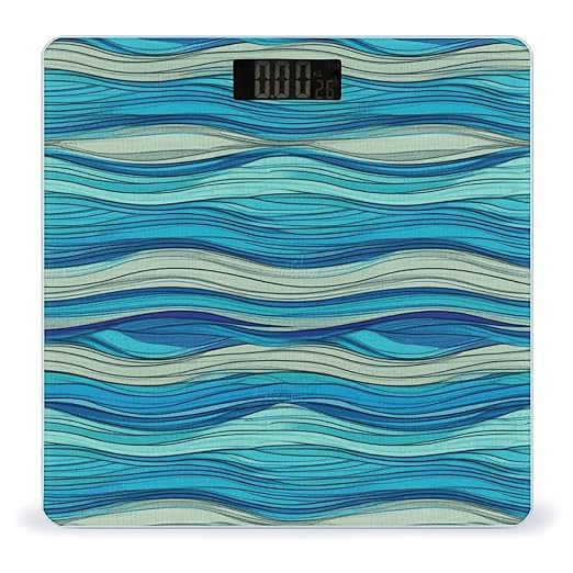 Ocean Stripe Pattern Digital Bathroom Scale for Body Weight with High Precision Digital Weighing Scale with BMI Clear LCD Display and Step-On Measures Weight Up to 180kg