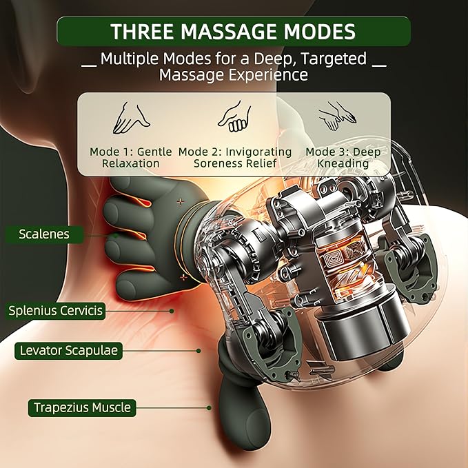 Neck Massager with Heat Bionic Portable Shiatsu Neck and Back Massager Electric Shoulder Massagers with Fingers for Pain Relief Deep Tissue Simulated Human Hand Design 4D Kneading Green
