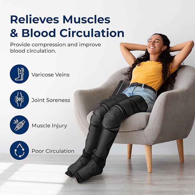 SereneLife Air Compression Knee Massager for Pain Relief and Therapy Knee Elbow Shoulder Brace Wrap with 4 Vibration 2 Heating Modes 4 Airbags Smart LED Controller Ice Pack for Cold Massage