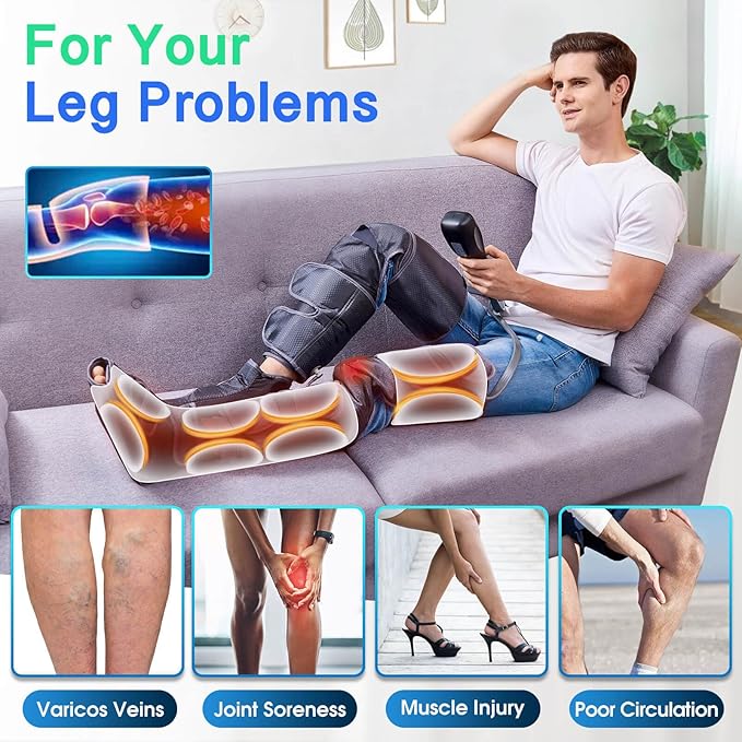 SLOTHMORE Leg Massager for Circulation and Pain Relief Air Compression Foot Massage with 3 Heat Levels 4 Modes 4-in-1 Foot Calf Knee &amp Thigh Knee Heating Therapy Gift for Mom Dad