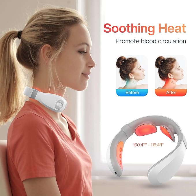 COMFIER Portable Heated Neck Massager EMS Intelligent Electric Neck Massager with Heat and 3D Electrode Pads for Women Men