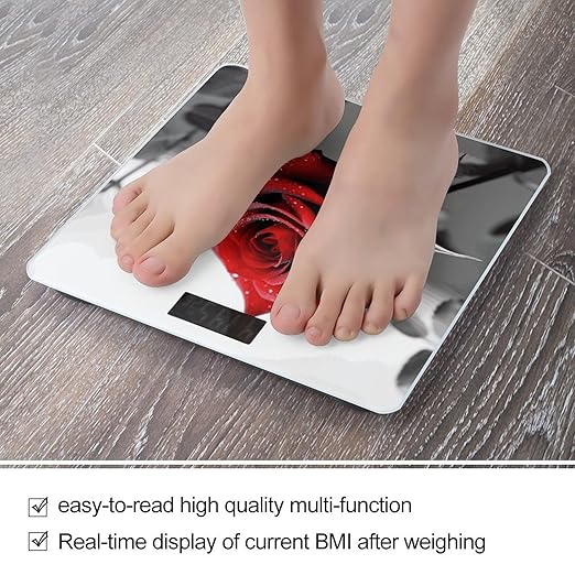 Digital Bathroom Scale for Body Weight Scale with Bright LCD Display High Accuracy Step-On Technology Auto On/Off Black and White Red Rose Digital Scales 400 Lbs /180kg
