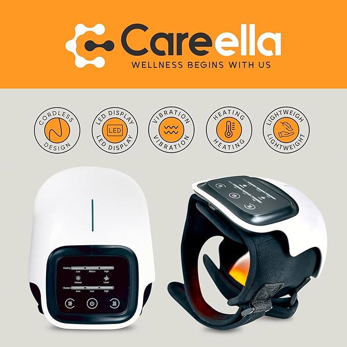 Careella Advanced Wireless XL Knee Massager with Bag – Heated &amp Rechargeable Pad with Smart Vibration Adjustable Brace &amp Gentle Light – Cordless Comfort Device for Knees &amp Joints – Portab