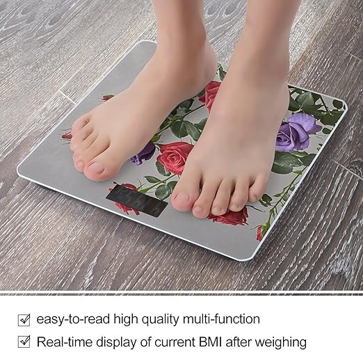 Red and Purple Roses Scale for Body Weight Digital Bathroom Scale Accurate Smart Weight Scales with Large Display Weighing Machine High Precision Scales