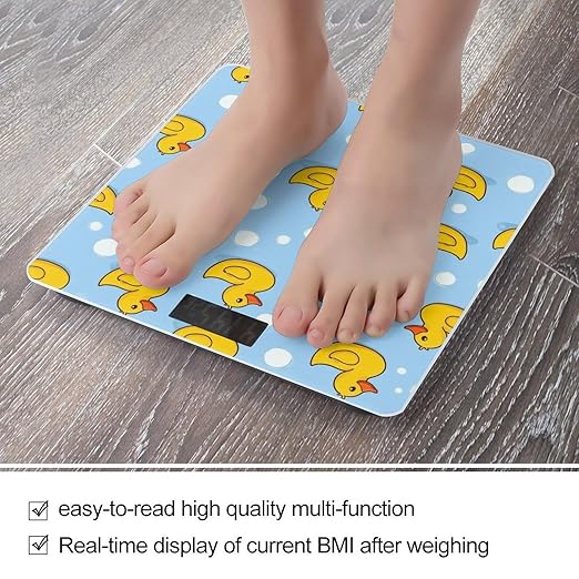 Digital Bathroom Weighing Scale Energy Saving Scale Smart Scale for Body Weight Yellow Rubber Ducks Soap Bubbles Blue