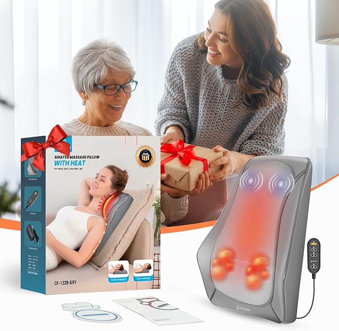 COMFIER Shiatsu Neck and Back Massager with Heat &amp Vibration 3D Deep Kneading Back Massage for Pain Relief Home Office UseGift for Her/HimGray