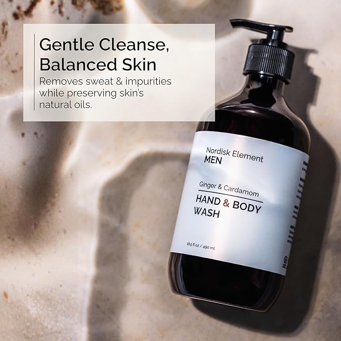 Nordisk Element Men’s Hand &amp Body Wash | Ginger &amp Cardamom Cleanser Quince Betaine | Hydrating Vegan Shower Gel Plant-Based &amp Cruelty-Free | Gentle Daily Pump Bottle | 16.5 fl oz