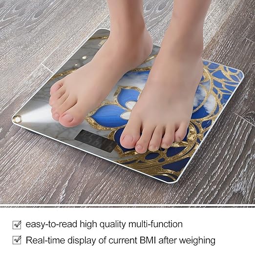 Turquoise Blue Gold Marble Scale for Body Weight Sturdy Tempered Glass Weighing Scales with LCD Display Accurate Digital Bathroom Scale Convenient Body Fat Smart Scales Easy Read