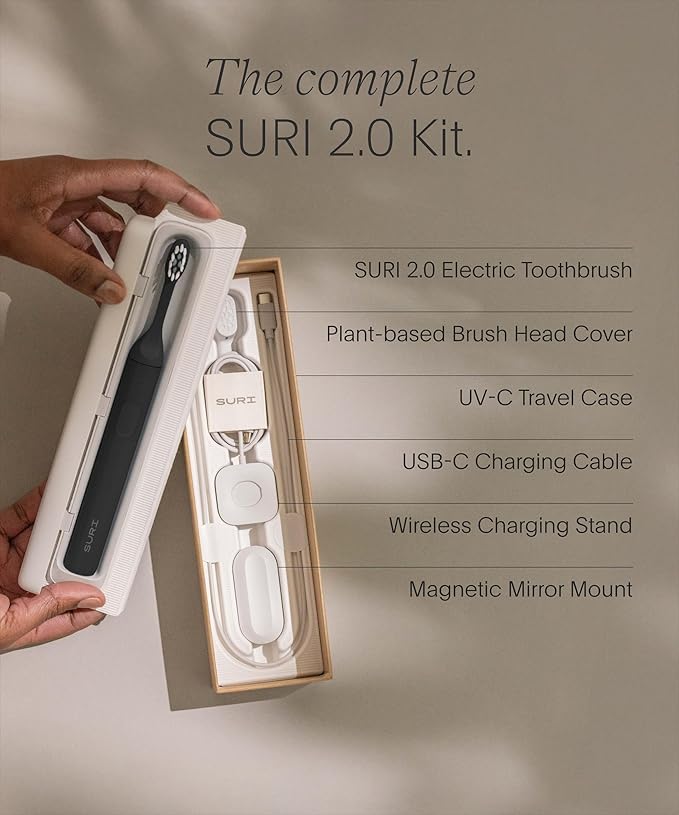 SURI 2.0 New Sonic Electric Toothbrush with Pressure Sensor &amp UV-Cleaning Travel Case |1 Month+ Battery | Electric Toothbrush for Adults | Travel Toothbrushes | Tooth Brush | Black