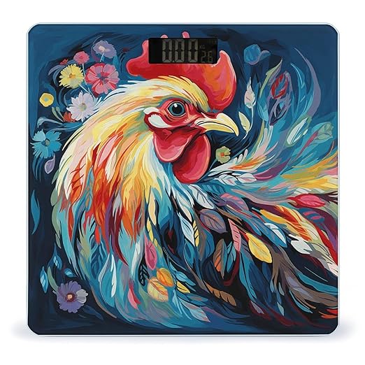 Art Colorful Chicken Bathroom Scale Rounded Smart Scale for Body Weight Automatic Power On/Off Weight Scales Accurate Bathroom Digital Scales for Pet Home Bedroom Kitchen